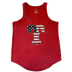 Texas Rangers Womens Medium Tank Top Shirt Red Flag Graphic Tee‎ MLB Logo Spirit